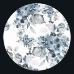 Watercolor Grey and Blue Floral Pattern  Classic Round Sticker<br><div class="desc">Add a beautiful floral accent to your gifts and envelopes with these floral stickers. It features a watercolour pattern of blue flowers. These botanical stickers are perfect for birthdays,  holidays,  weddings and more. Matching items are available.</div>