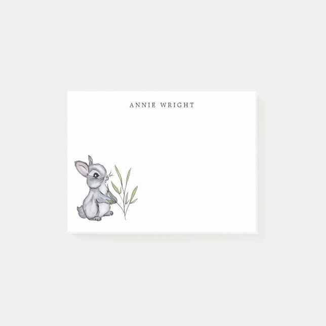 Watercolor Grey Baby Bunny Personalised Stationery Post-it Notes (Front)