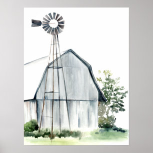 Watercolor Grey Barn Poster