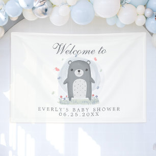Watercolor Grey Bear Boy Baby Shower Banner