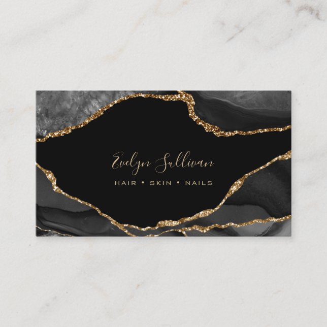 watercolor grey black agate business card (Front)