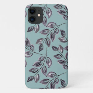 Watercolor grey, black twigs on a turquoise iPhone 11 Case
