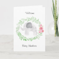 Watercolor Grey Elephant Welcome Baby