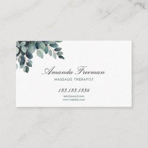 Watercolor Grey Eucalyptus Massage Therapist Business Card