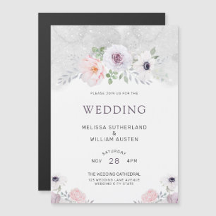 Watercolor Grey Lilac Blush Floral Wedding Magnetic Invitation