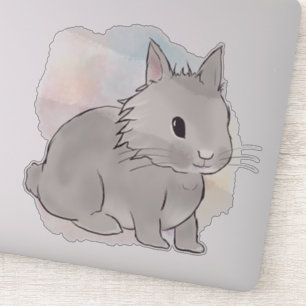 Watercolor Grey lionhead bunny 