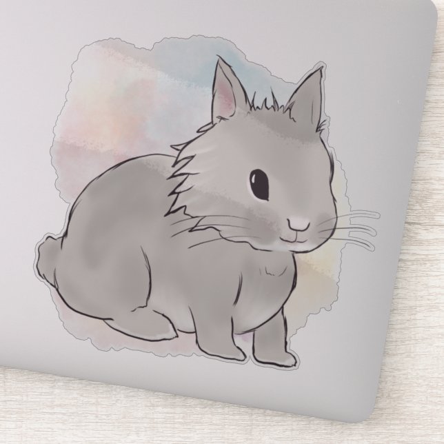 Watercolor Grey lionhead bunny  (Detail)