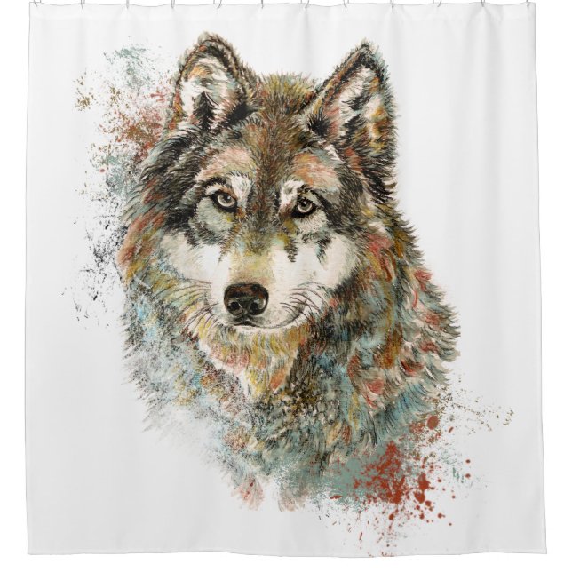 Watercolor Grey Wolf Animal Wildlife Nature  Art   Shower Curtain (Front)