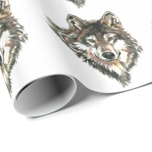 Watercolor Grey Wolf Head or Logo Wrapping Paper