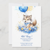 Watercolor Grey Wolf Pup Baby Shower Invitation