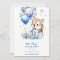 Watercolor Grey Wolf Pup Baby Shower Invitation