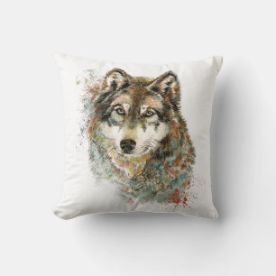 Watercolor Grey Wolf Wildlife Animal Nature Art Cushion