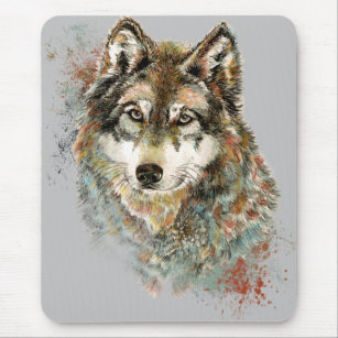 Watercolor Grey Wolf Wildlife Animal Nature Art Mouse Pad