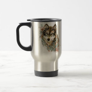Watercolor Grey Wolf Wildlife Animal Nature Art Travel Mug