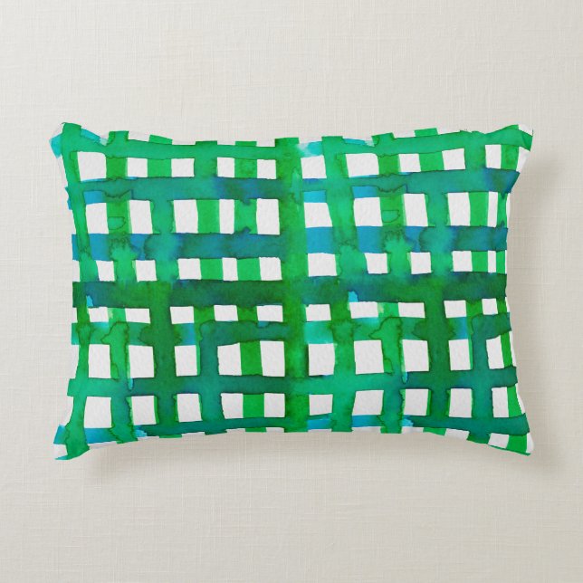 Watercolor grid – green decorative cushion (Front)