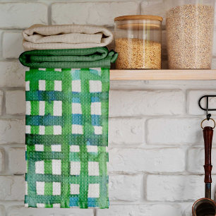 Watercolor grid – green tea towel