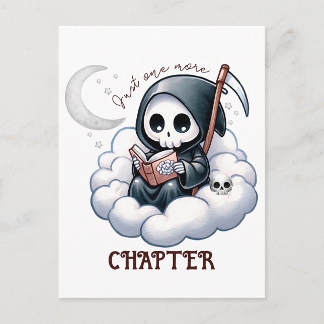 Watercolor Grim Reaper Book Lover  Postcard (Front)