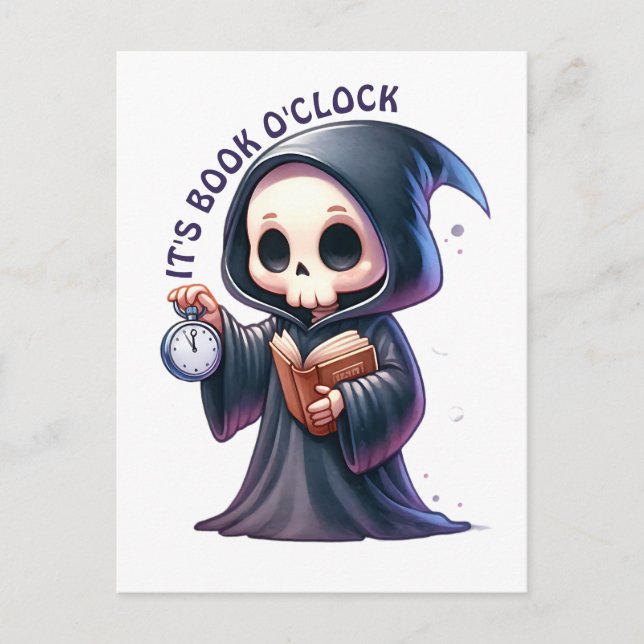 Watercolor Grim Reaper Book Lover  Postcard (Front)