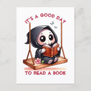 Watercolor Grim Reaper Book Lover  Postcard
