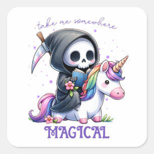 Watercolor Grim Reaper Book Lover Square Sticker