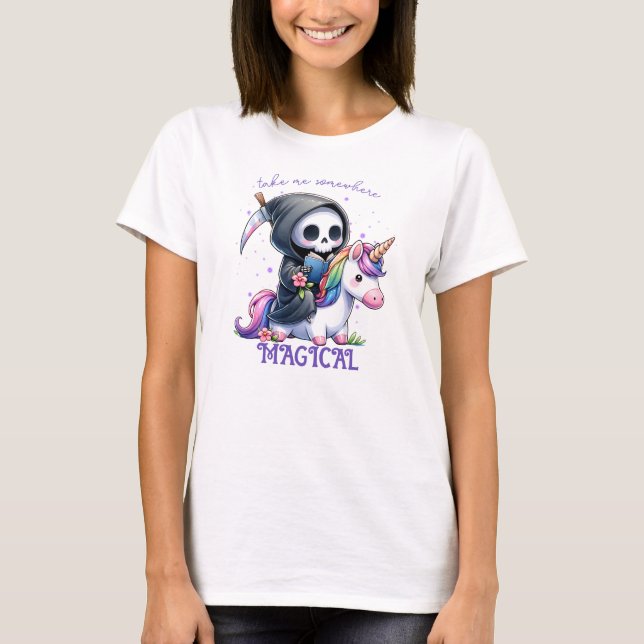 Watercolor Grim Reaper Book Lover  T-Shirt (Front)