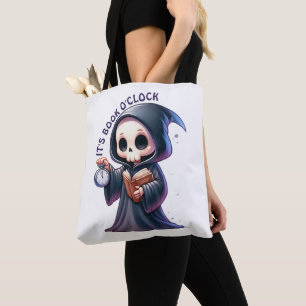 Watercolor Grim Reaper Book Lover Tote Bag