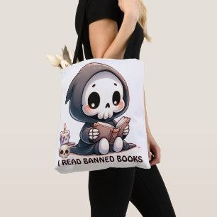 Watercolor Grim Reaper Book Lover Tote Bag
