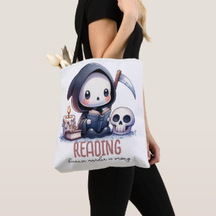 Watercolor Grim Reaper Book Lover Tote Bag