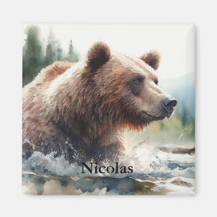 Watercolor Grizzly Bear Wildlife Nature Art Magnet