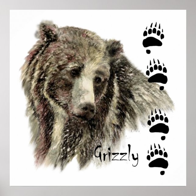 Watercolor Grizzly Bear Wildlife Nature Art Poster (Front)