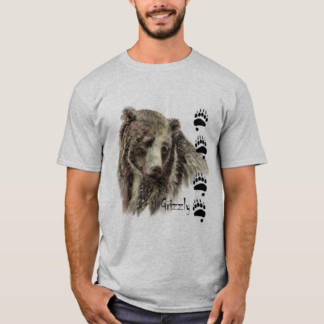 Watercolor Grizzly Bear Wildlife Nature Art T-Shirt (Front)