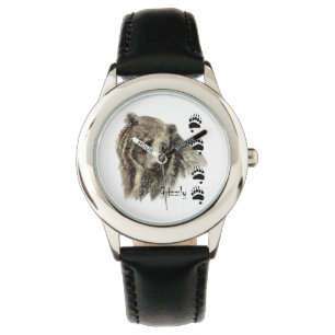 Watercolor Grizzly Bear Wildlife Nature Art Watch