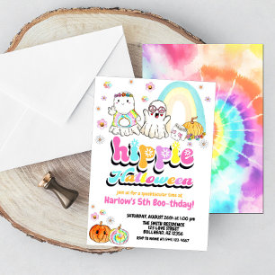 Watercolor Groovy Ghost Hippie Halloween Birthday Invitation