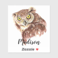 Watercolor Grumpy Owl Animal Nature Custom Name