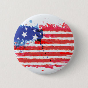 watercolor grunge American Flag 6 Cm Round Badge