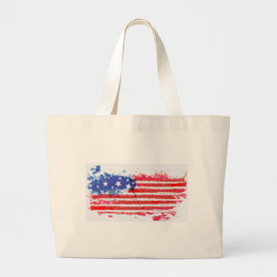 watercolor grunge American Flag Large Tote Bag