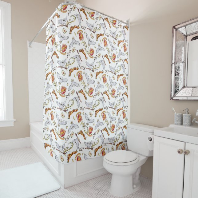Watercolor GRYFFINDOR™ Hedwig Pattern Shower Curtain (In Situ)