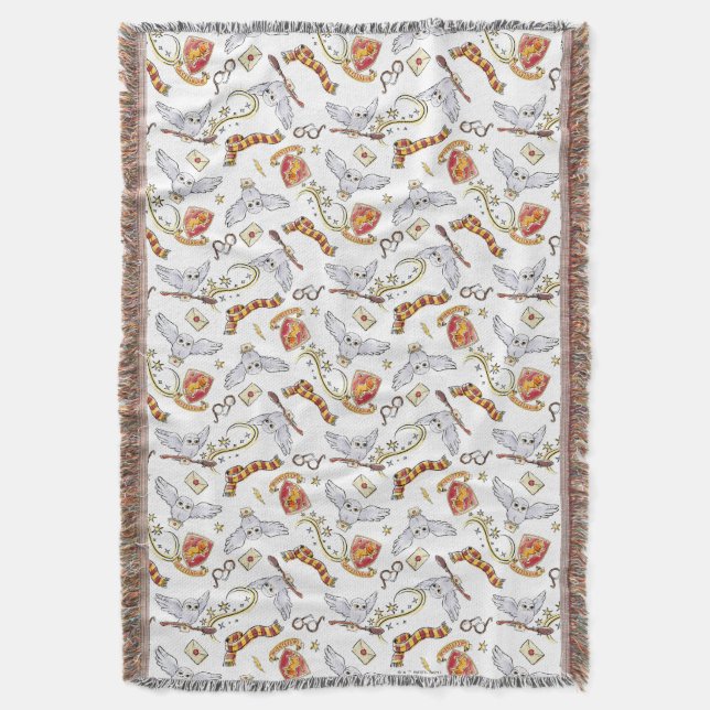 Watercolor GRYFFINDOR™ Hedwig Pattern Throw Blanket (Front Vertical)
