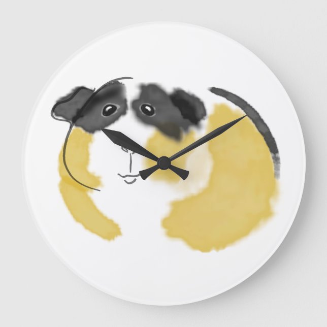 Watercolor Guinea Pig Large Clock (Front)