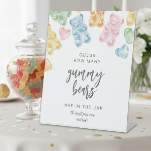 Watercolor Gummy Bears Baby Shower Game Pedestal Sign