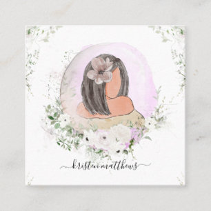 Watercolor Hair Fashion Design Illustration Square Business Card