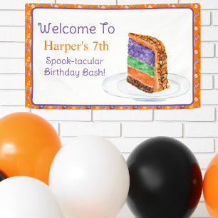 Watercolor Halloween Birthday Cake Welcome Banner