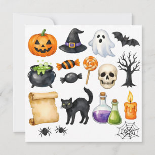 Watercolor Halloween Collage  Holiday Card