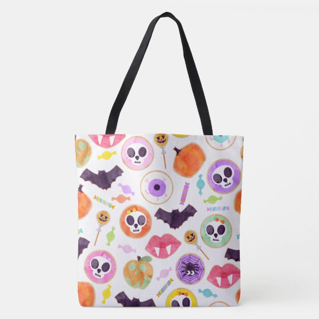 Watercolor Halloween Cookies Spooky Pattern Tote B (Front)