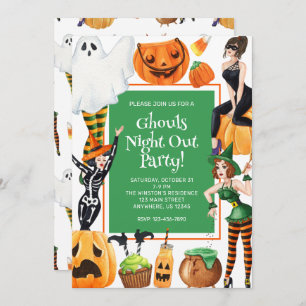 Watercolor Halloween Fashion Girls Witches Party Invitation