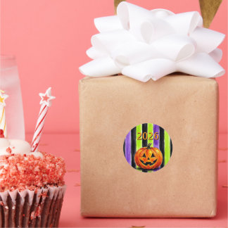 Watercolor Halloween Green & Purple Stripe Sticker