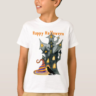 Watercolor Halloween House & Hat  T-Shirt