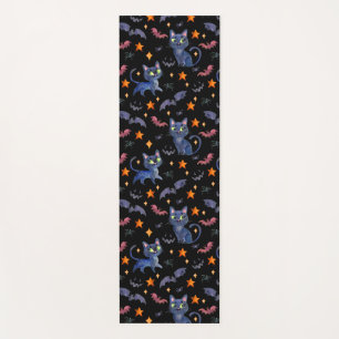 Watercolor Halloween illustration with black cats  Yoga Mat