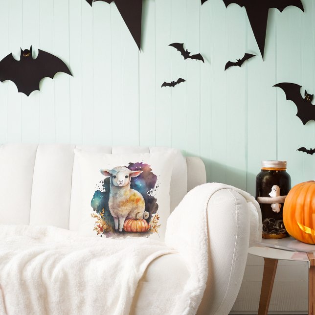 Watercolor Halloween Lamb and Owl  Cushion (Creator Uploaded)