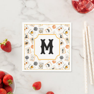 Watercolor Halloween Mahjong Tiles Monogram Napkin